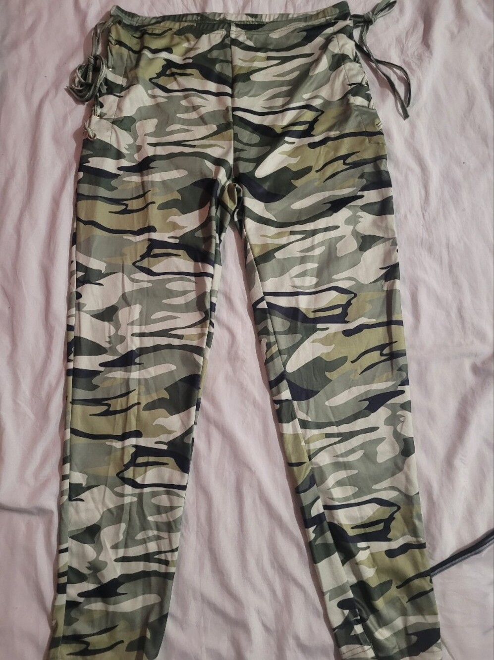 Camo Print Drawstring Jogger Pants - Green Camo